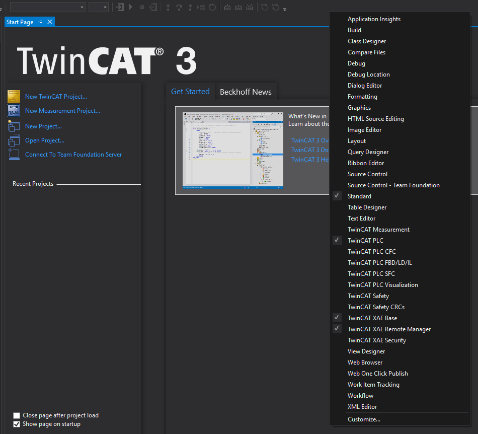 TwinCAT 3 toolbar