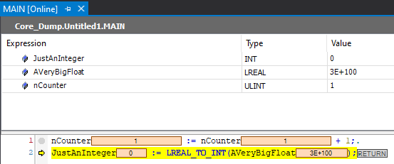 Core dump in TwinCAT menu