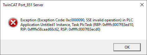 SSE exception invalid operation